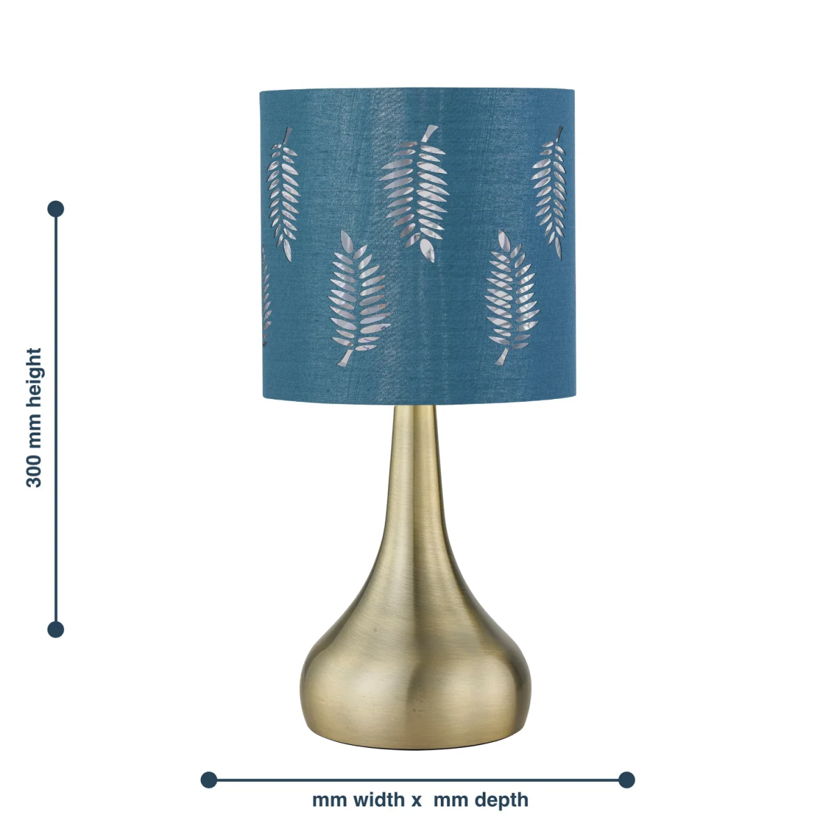 Set Of 2 Romana Antique Brass Touch Table Lamps Teal Fern Shade - Antique Brass & Teal – image 6