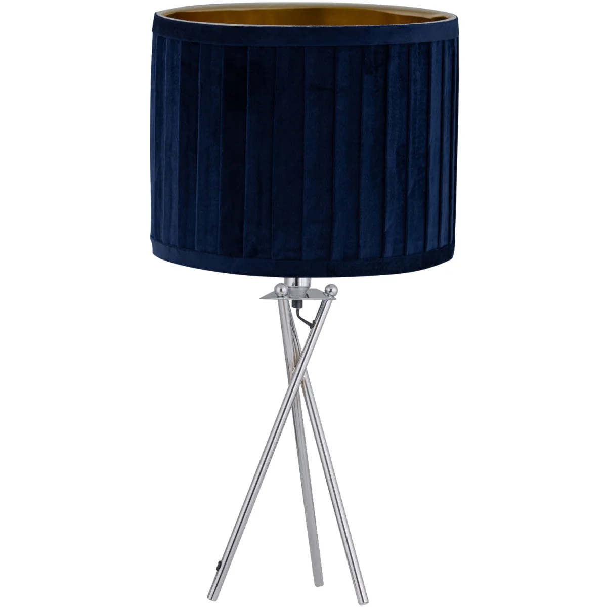 Set Of 2 Sundance Chrome Tripod Table Lamps With Navy Pleated Shades - Chrome & Blue – image 3