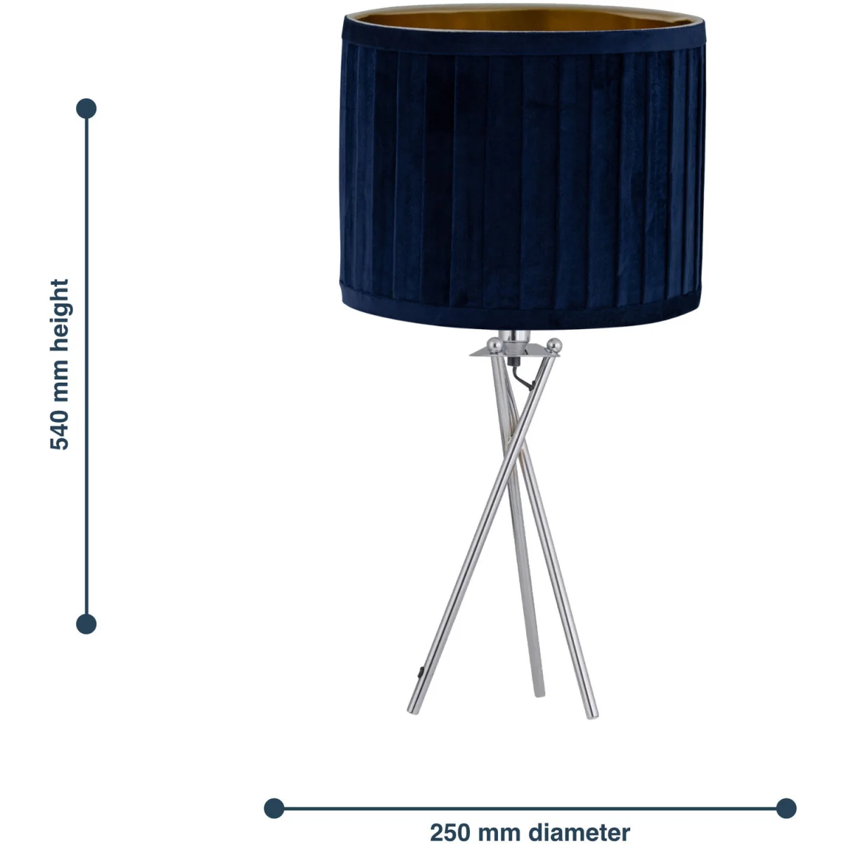 Set Of 2 Sundance Chrome Tripod Table Lamps With Navy Pleated Shades - Chrome & Blue – image 5