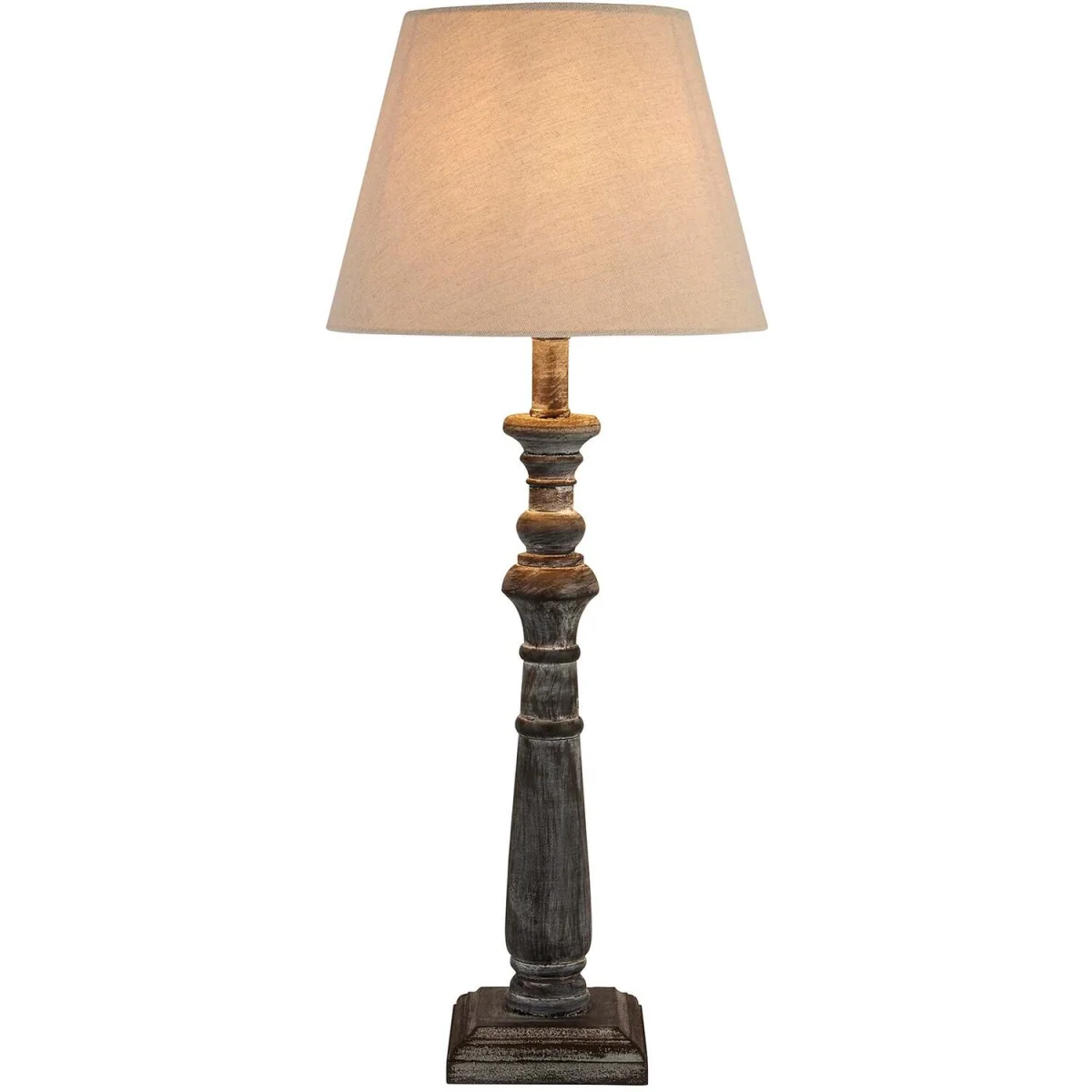 Mossfern Washed Wooden Column Table Lamp with Neutral Linen Shade - Brown – image 2