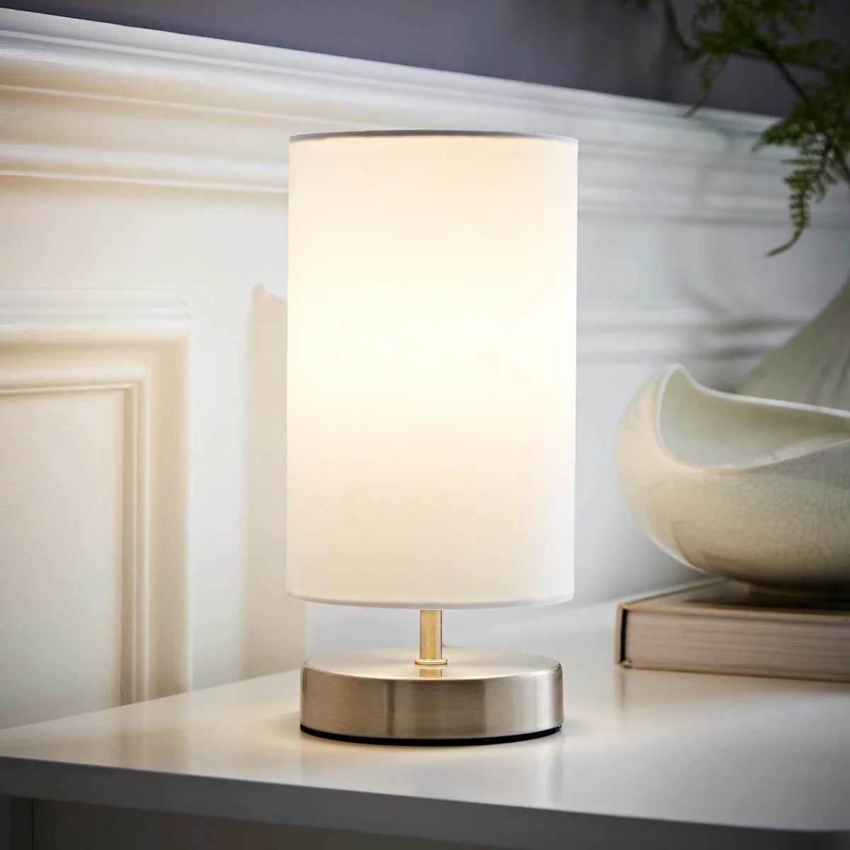 Francis Pair of Brushed Chrome Touch Table Lamps - White – image 3