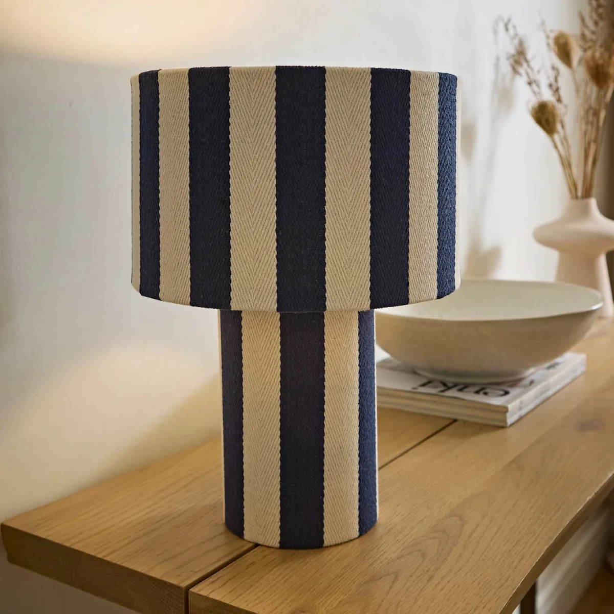 Florence Navy Pinstripe Linen Table Lamp - Navy Blue – image 3