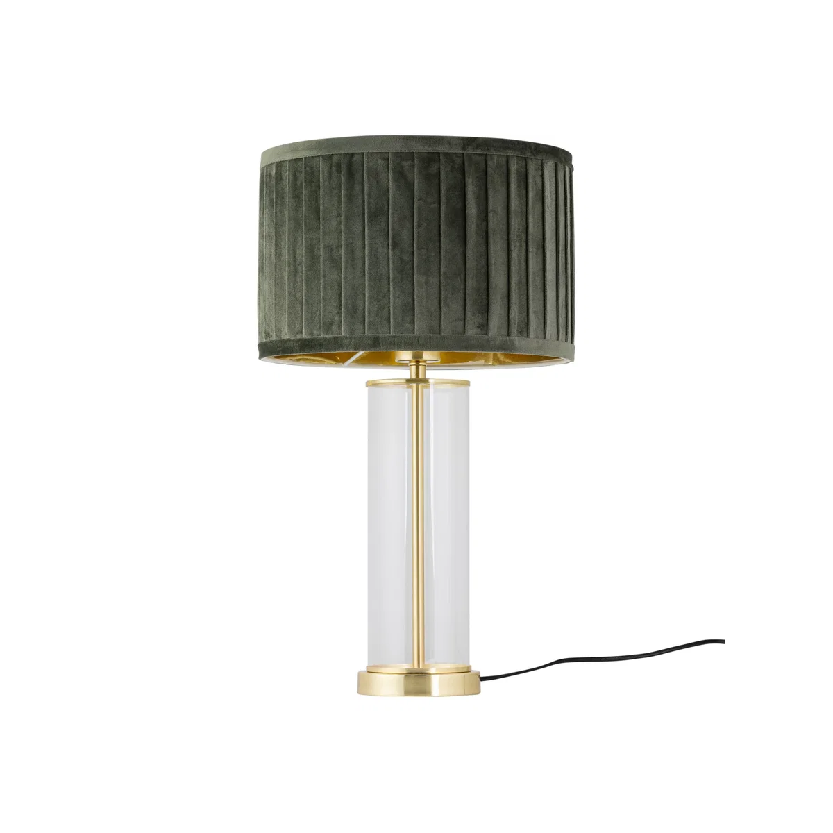 Aura Satin Brass Table Lamp With Green Pleated Velvet Shade - Satin Brass & Dark Green – image 1