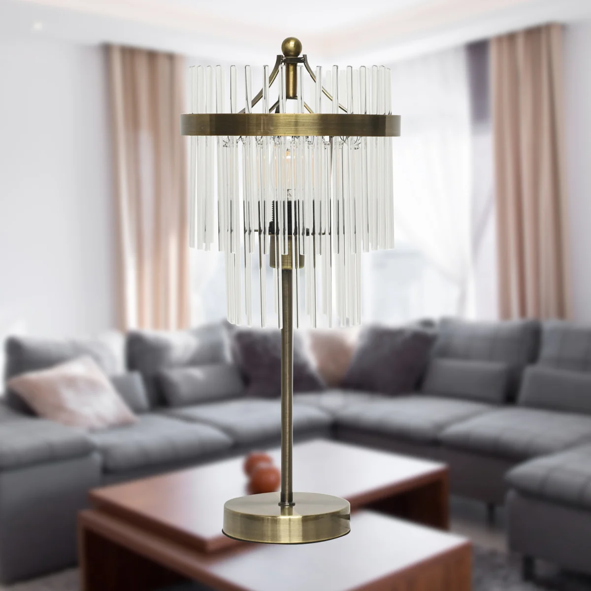Georgia Table Lamp With Shade - Antique Brass Plate And Clear Rod Glass – image 2