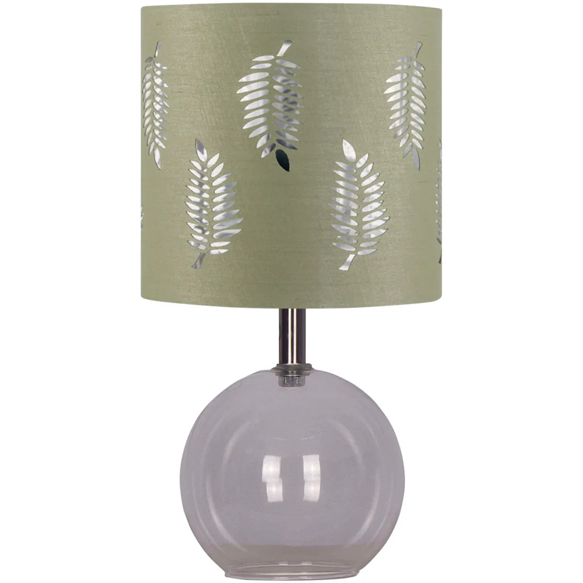 Set Of 2 Buck Clear Glass Globe Lamps With Sage Green Fern - Clear & Sage Green – image 2