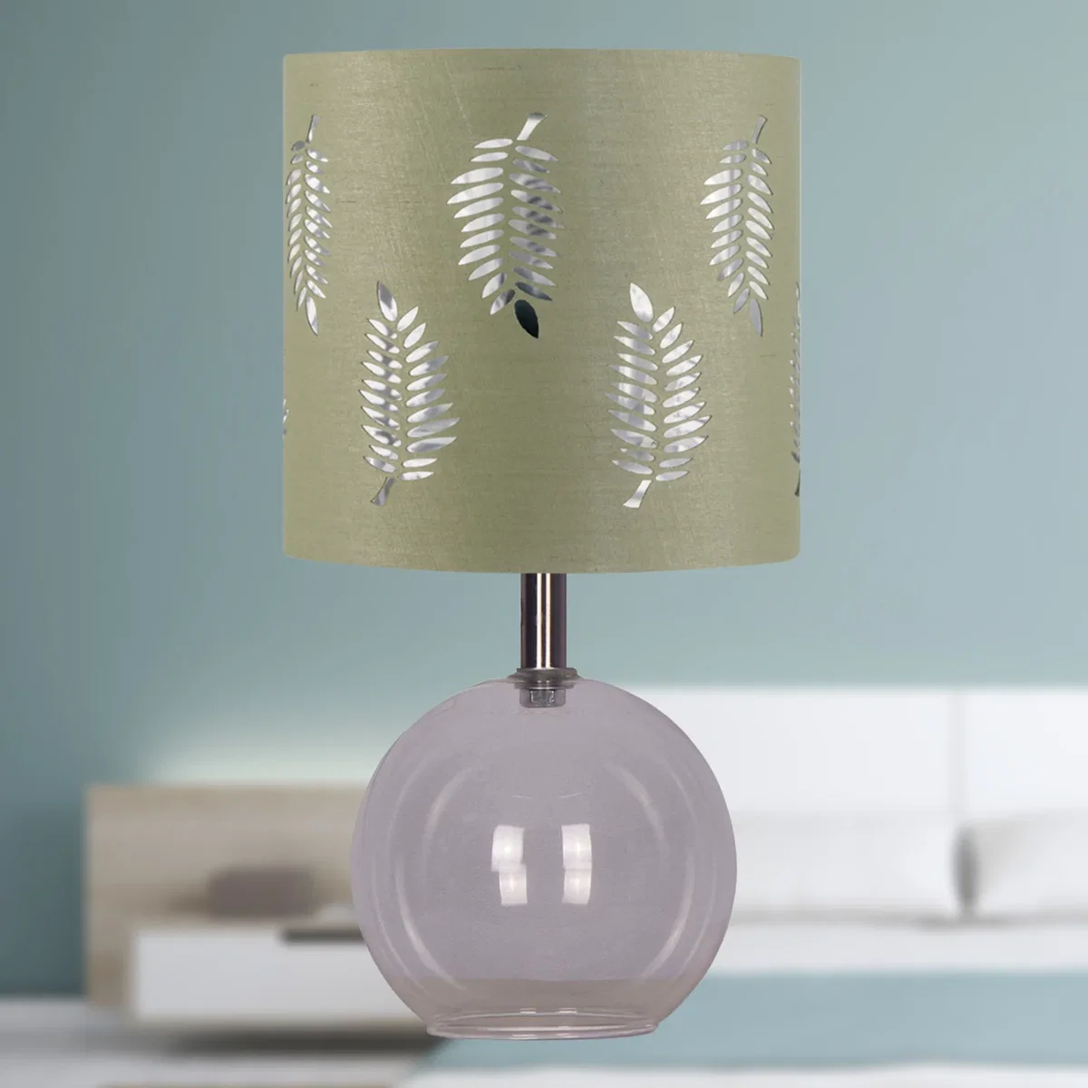 Set Of 2 Buck Clear Glass Globe Lamps With Sage Green Fern - Clear & Sage Green – image 5