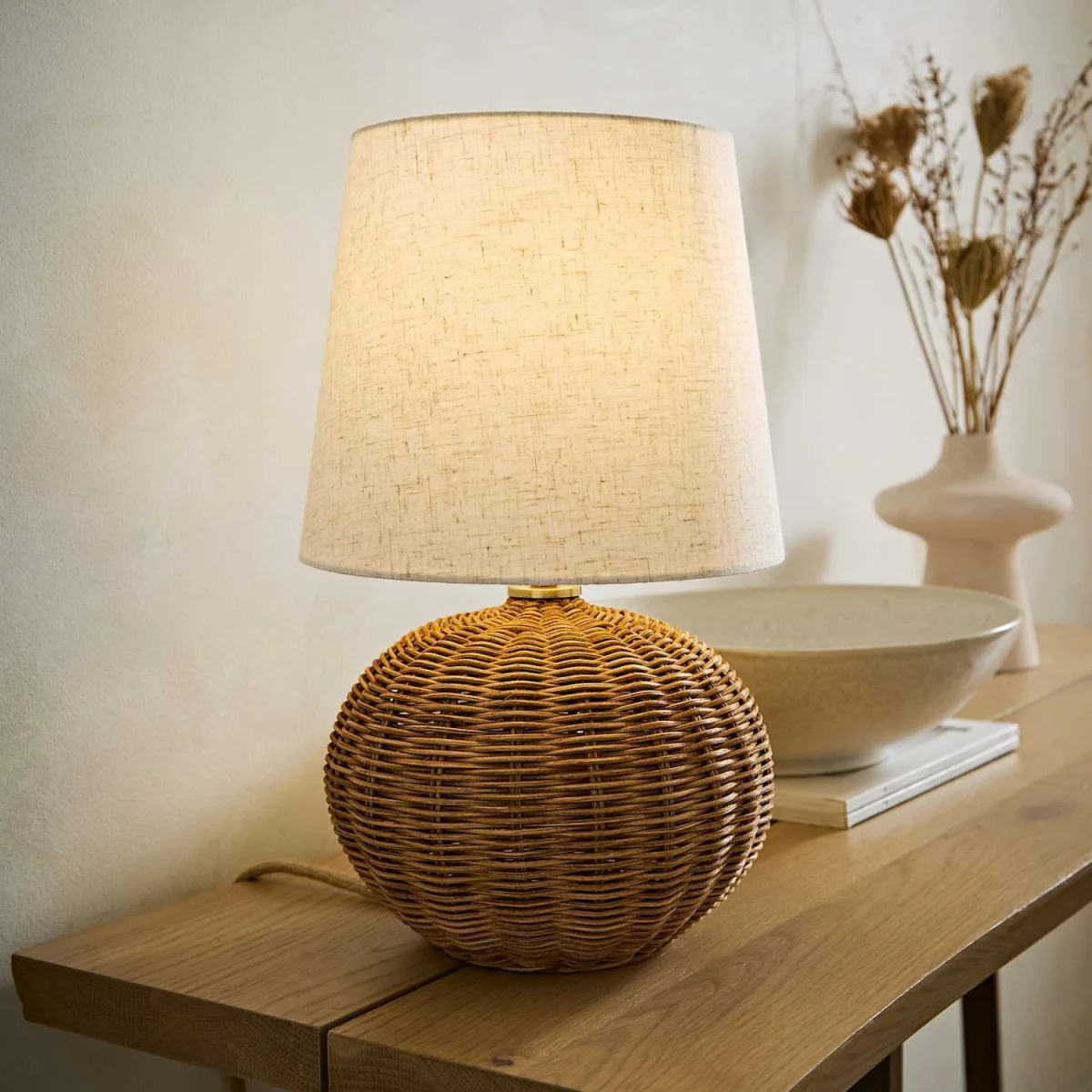 Henrietta Natural Wicker Base with Linen Shade Table Lamp - Brown / No – image 3