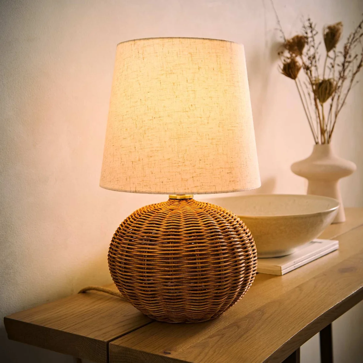 Henrietta Natural Wicker Base with Linen Shade Table Lamp - Brown / No – image 4