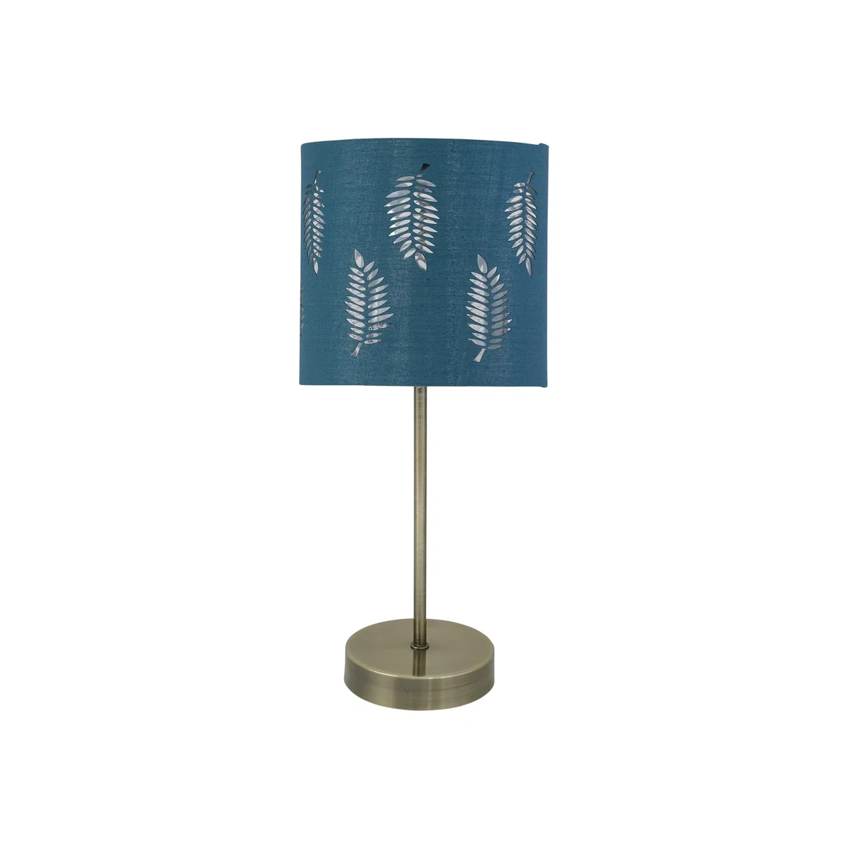 Antique Brass Stick Table Lamp With Teal Fern Cut Out Shade - Antique Brass & Teal – image 1