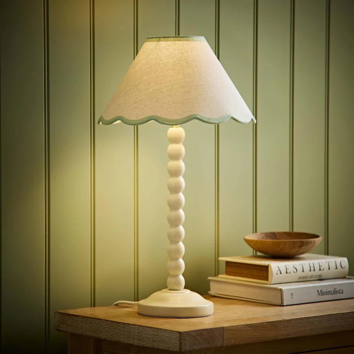 Bobbin Cream Table Lamp with Trim Scallop Shade - Sage Green / 12.5cm – image 2