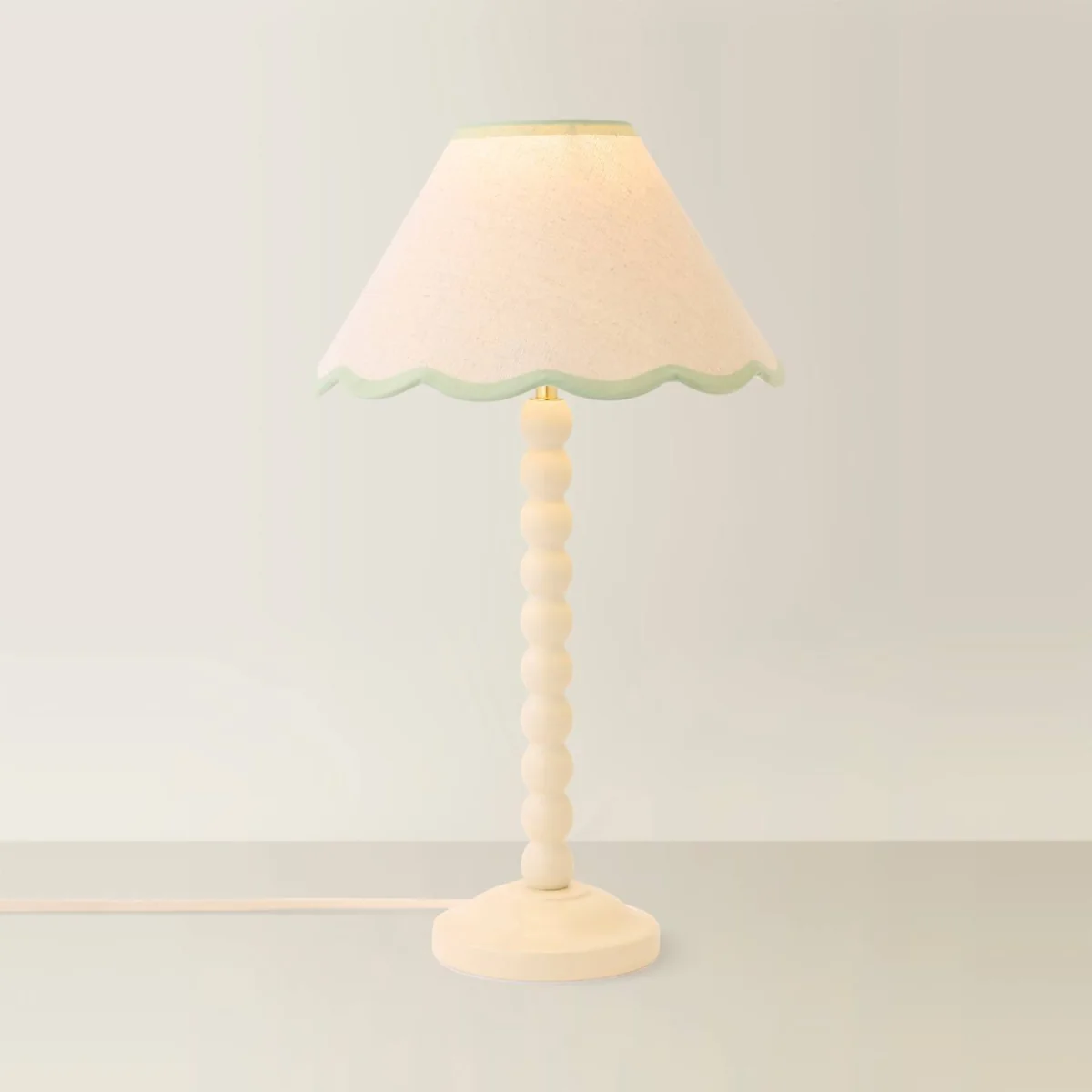 Bobbin Cream Table Lamp with Trim Scallop Shade - Sage Green / 12.5cm – image 4