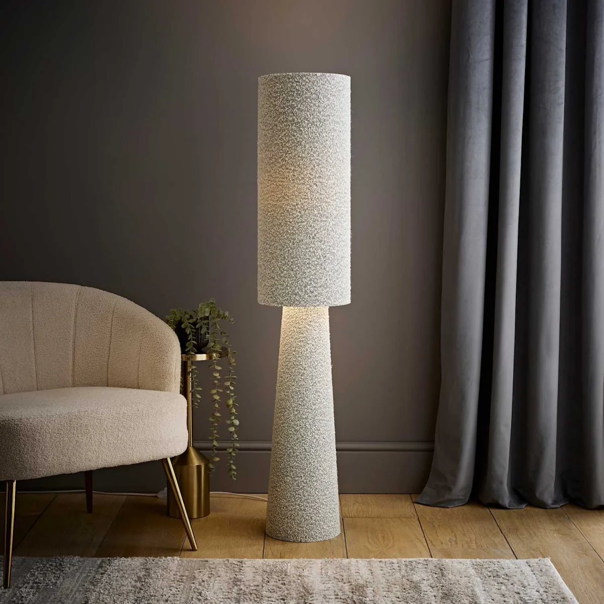 Ash Grey Fleck Boucle Midi Floor Lamp - Grey – image 2
