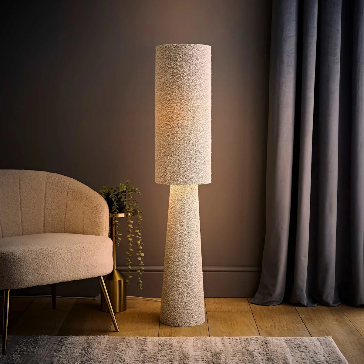 Ash Grey Fleck Boucle Midi Floor Lamp - Grey – image 3