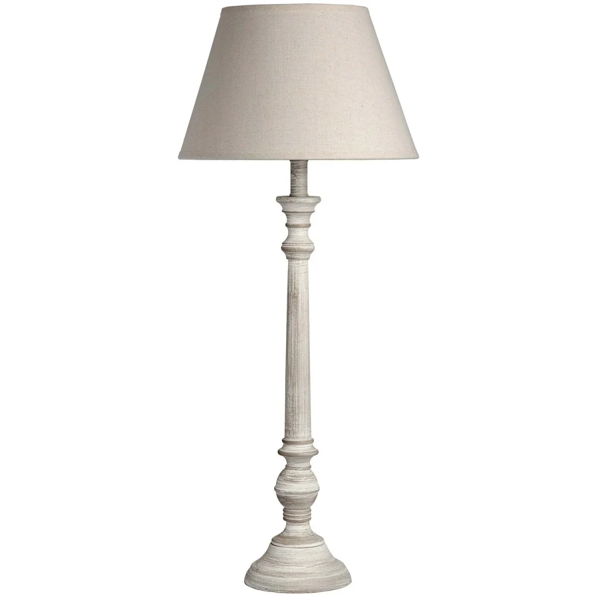 Baronnies Wooden Pedestal Table Lamp with Tapered Linen Shade - Grey – image 3