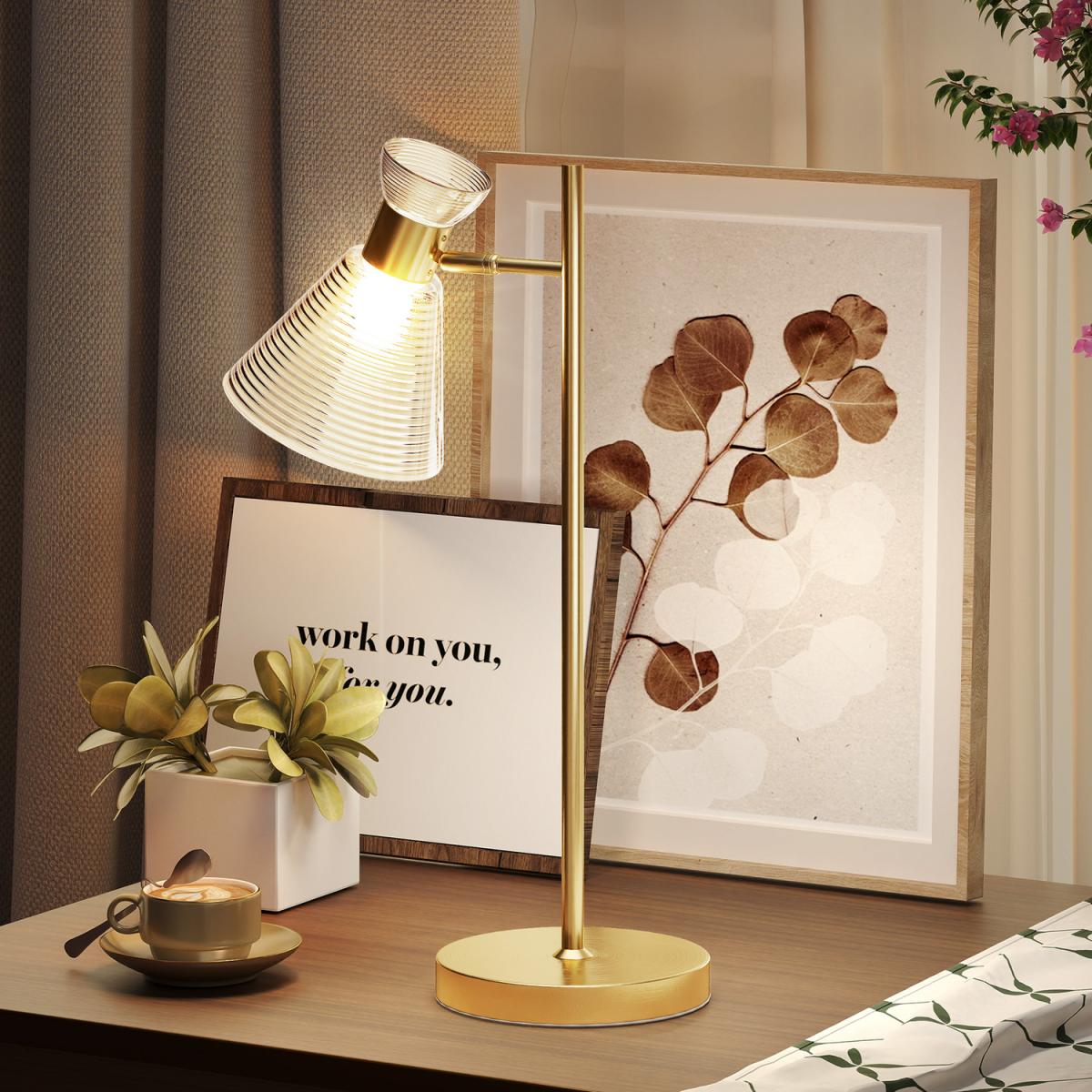 HOMCOM Modern Bedside Lamp with Adjustable Head - Gold Tone