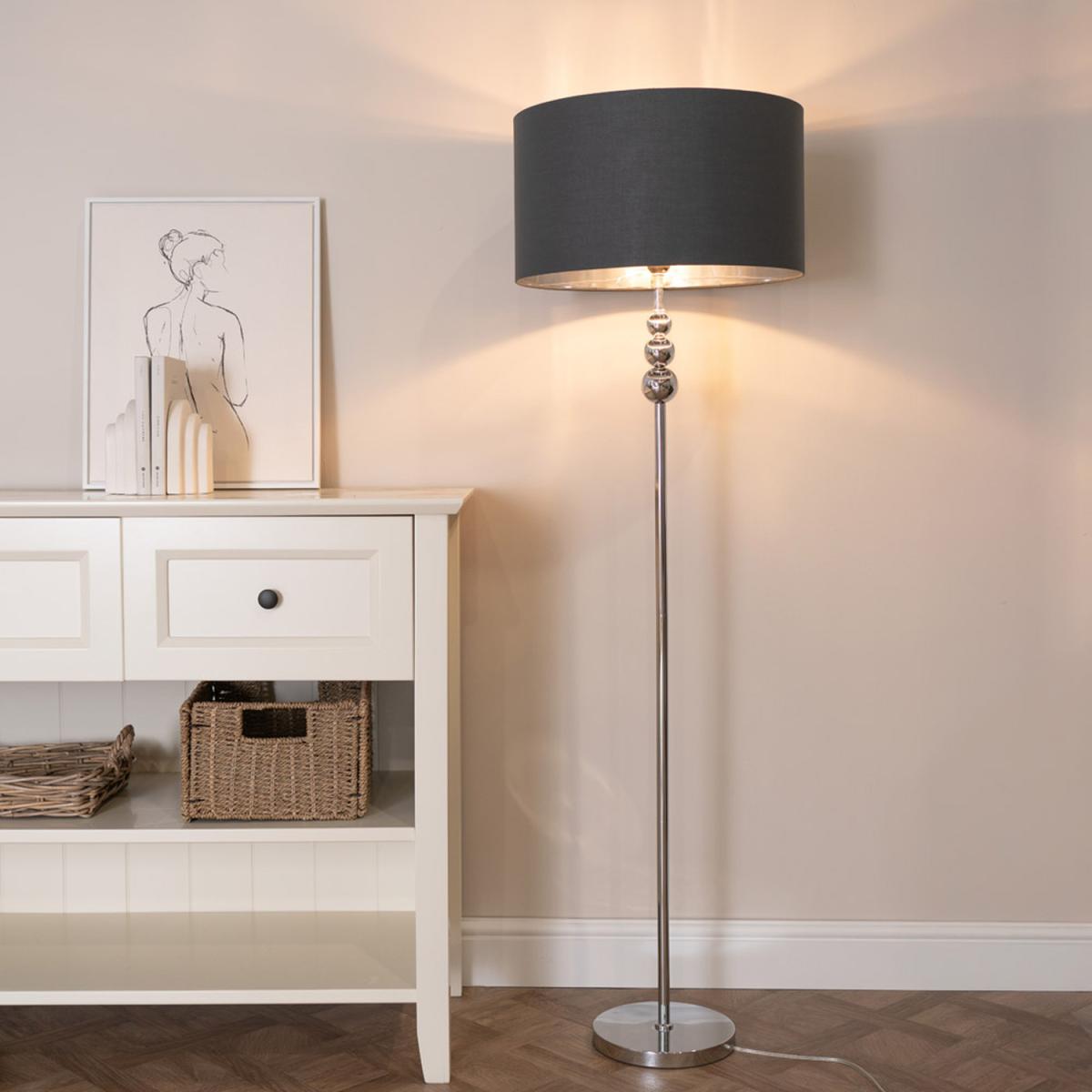 Marissa Chrome Lamp with Metallic Shade and Bulb - Charcoal