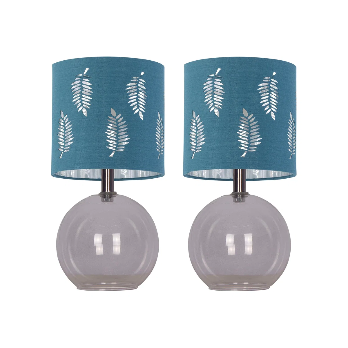 Set Of 2 Buck Clear Glass Table Lamps With Teal Fern Shade - Clear & Teal – image 1