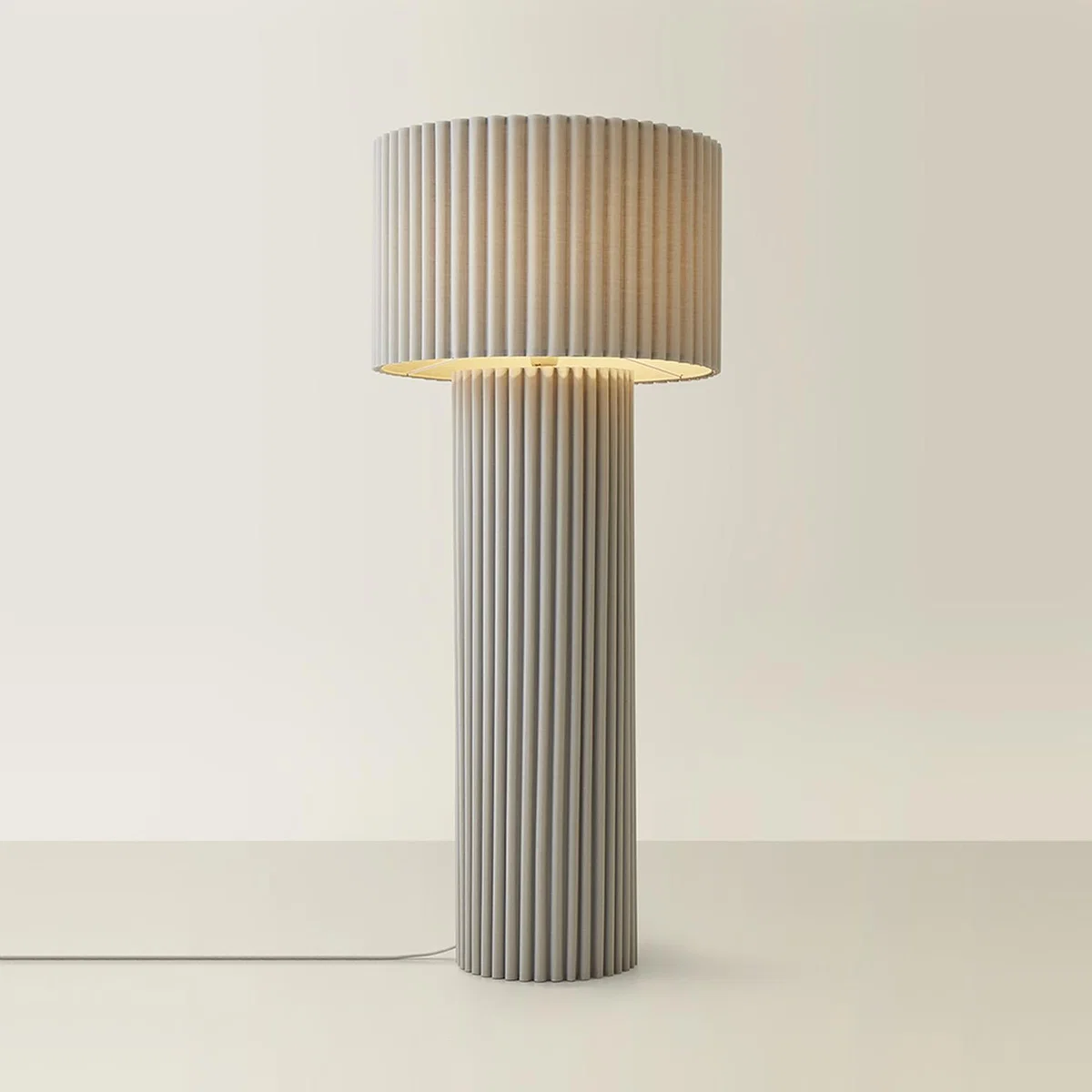 Lenny Ribbed Fabric Midi Floor Lamp with Drum Lampshade - Grey