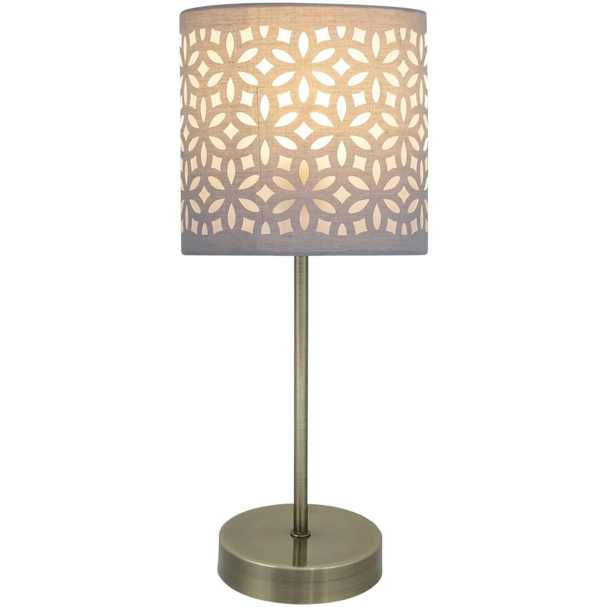 Antique Brass Stick Table Lamp With Grey Laser Cut Shade - Grey Laser Cut Cotton – image 4