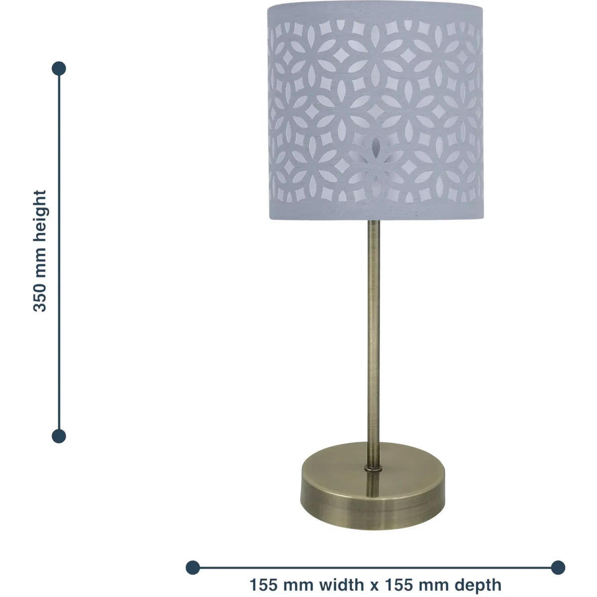 Antique Brass Stick Table Lamp With Grey Laser Cut Shade - Grey Laser Cut Cotton – image 7