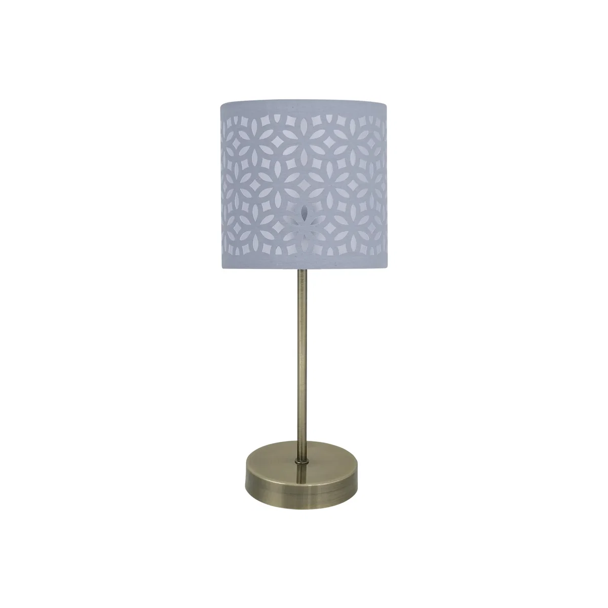 Antique Brass Stick Table Lamp With Grey Laser Cut Shade - Grey Laser Cut Cotton – image 1