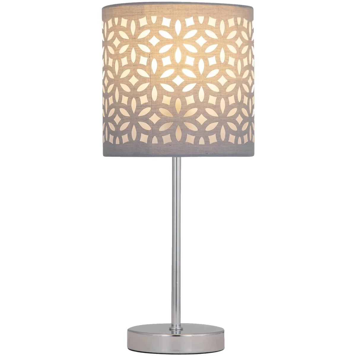 Laser Table Lamp With Shade - Polished Chrome Plate And Grey Cut Out Cotton – image 3