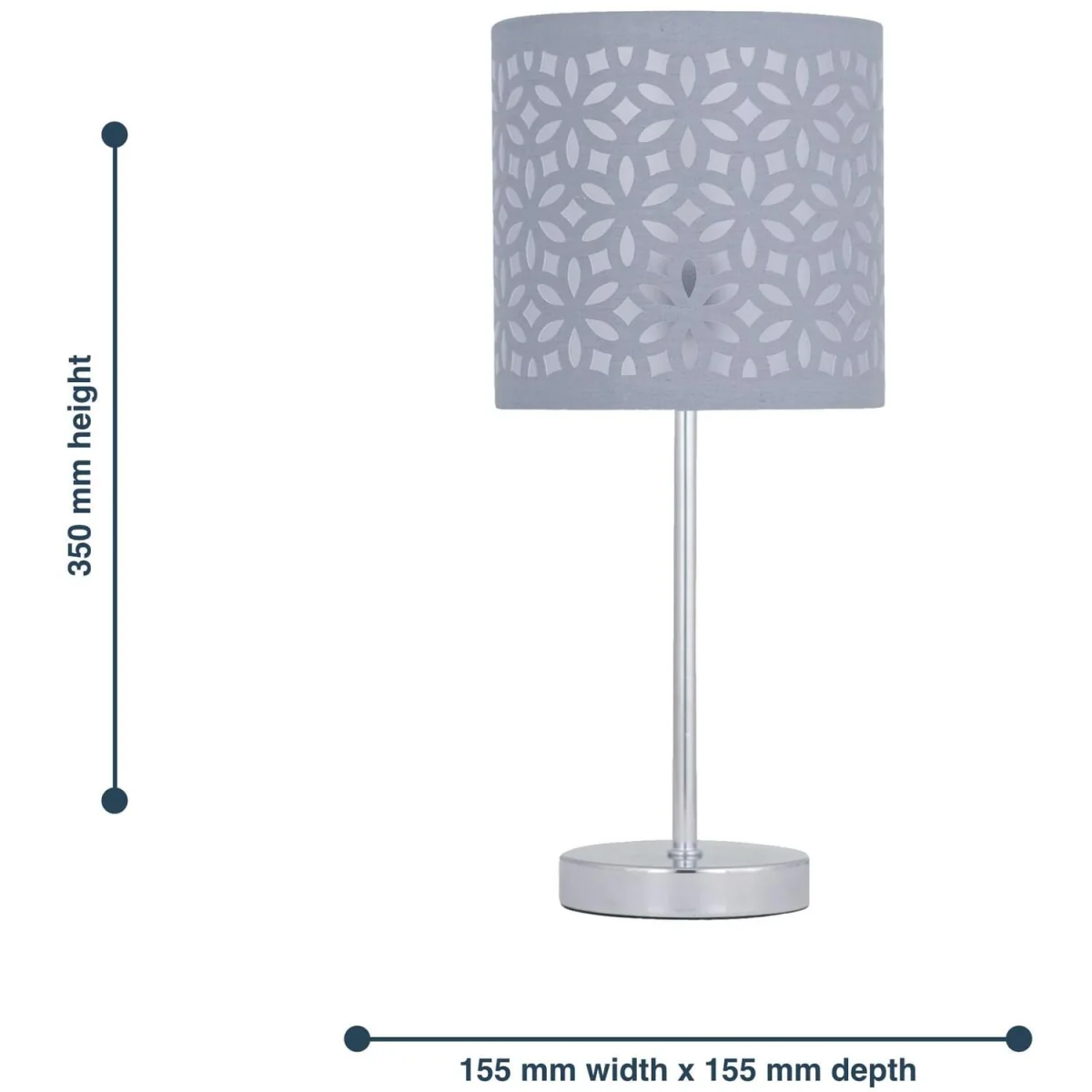 Laser Table Lamp With Shade - Polished Chrome Plate And Grey Cut Out Cotton – image 5