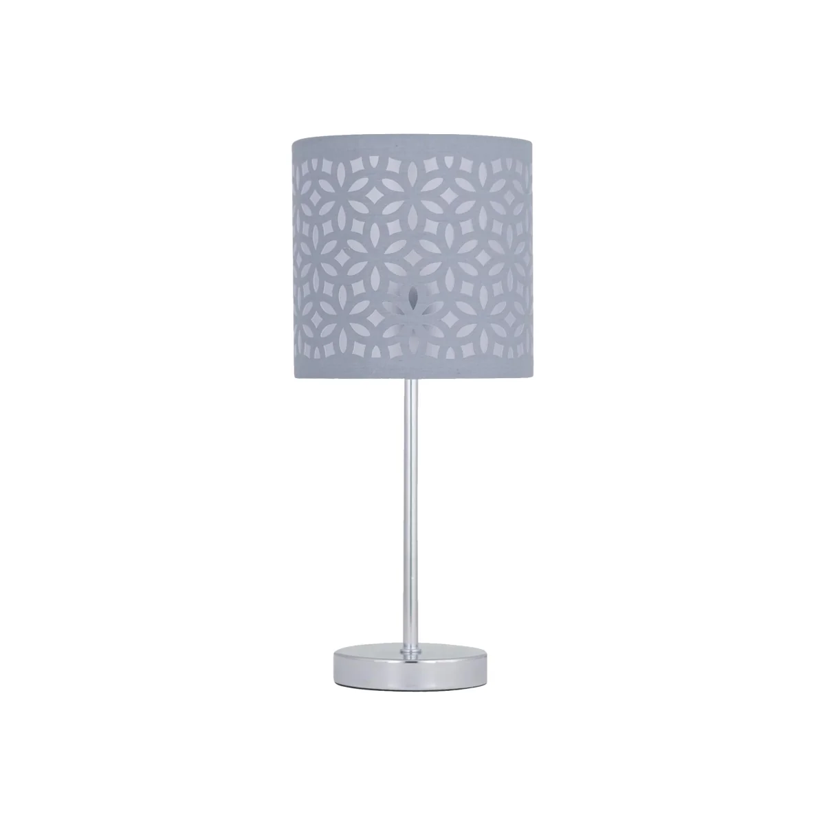 Laser Table Lamp With Shade - Polished Chrome Plate And Grey Cut Out Cotton – image 1