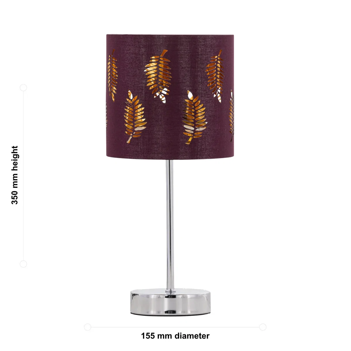 Chrome Stick Table Lamp With Burgundy Fern Cut Out Shade - Chrome & Burgundy – image 5
