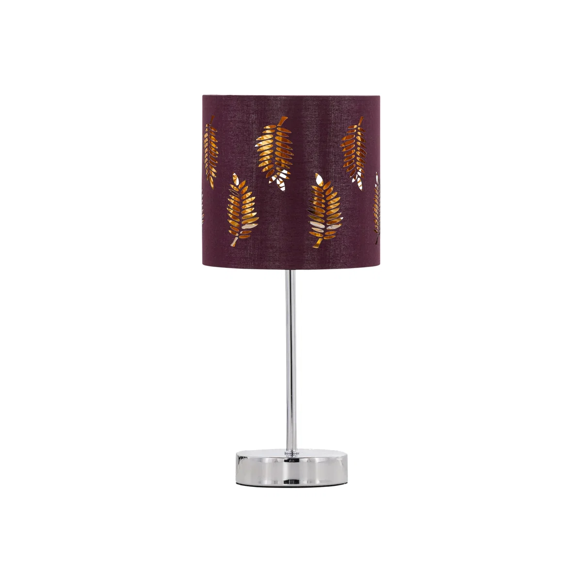 Chrome Stick Table Lamp With Burgundy Fern Cut Out Shade - Chrome & Burgundy – image 1
