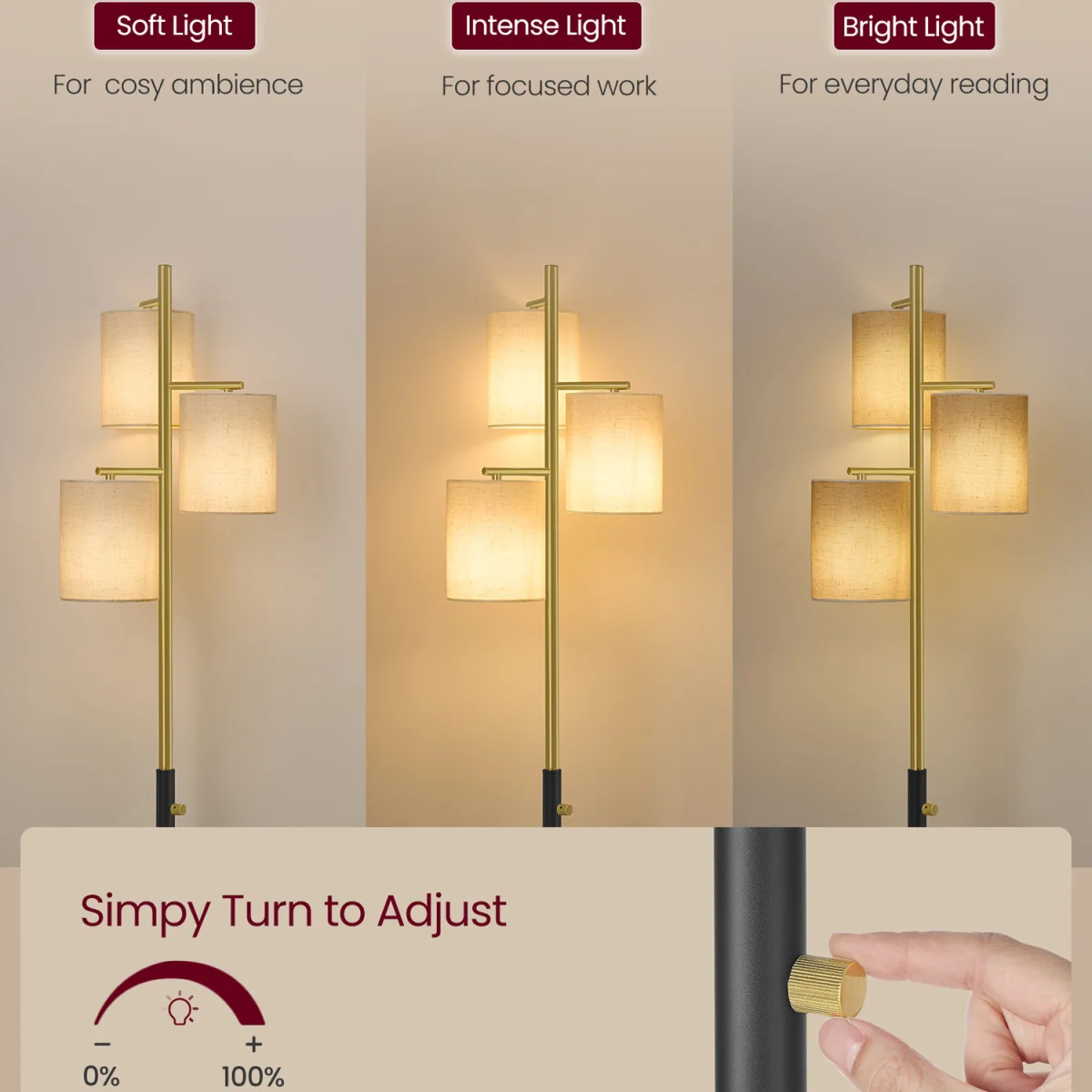 Adjustable Matte Black Floor Lamp, 3-Color LED - Black – image 3