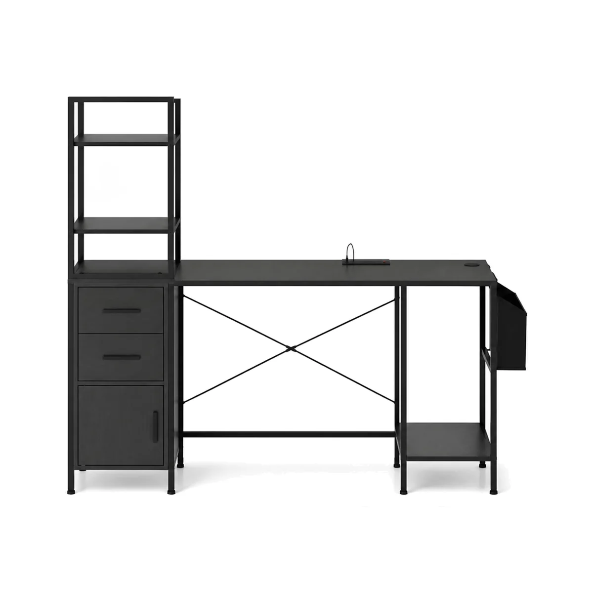 Office Desk Gaming Table with LED Lights and Power Outlets - Black – image 1