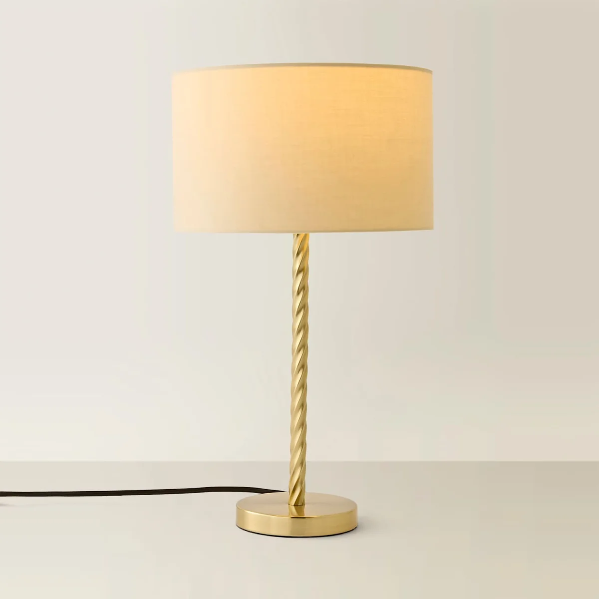 Maura Twisted Gold Metal Table Lamp with Drum Shade - Cream / 25cm – image 5