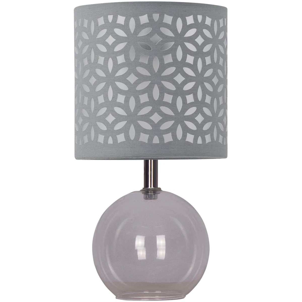Set Of 2 Buck Clear Glass Globe Table Lamps With Grey Cut Outshade - Clear & Grey – image 2