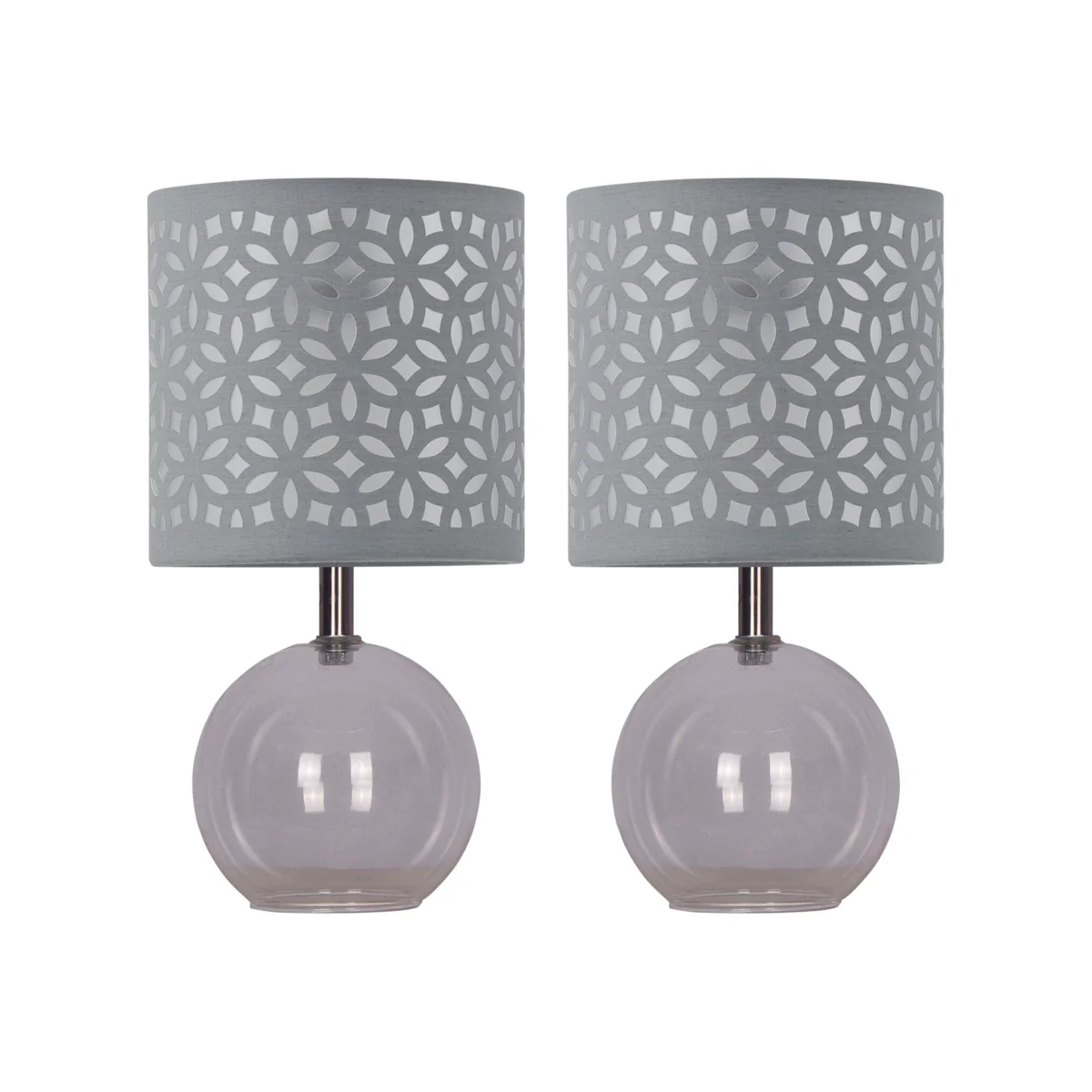 Set Of 2 Buck Clear Glass Globe Table Lamps With Grey Cut Outshade - Clear & Grey – image 1