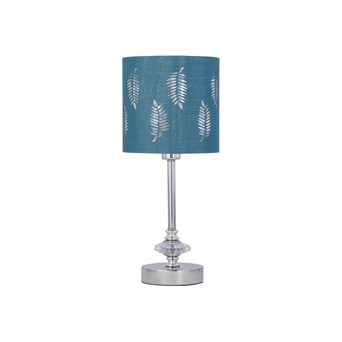 Chrome Jewelled Table Lamp With Teal Fern Shade - Chrome & Teal – image 1