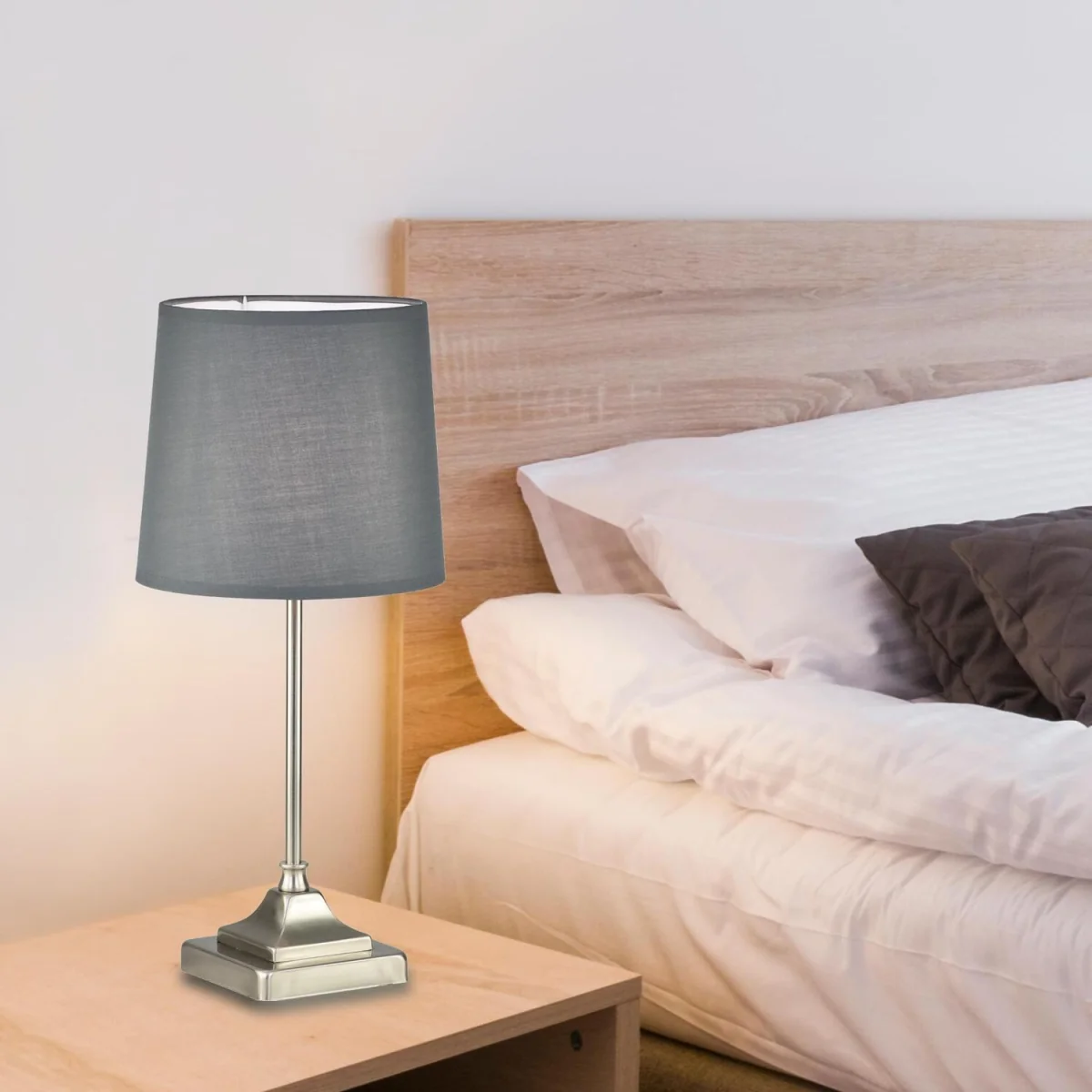 Set Of 2 Aldersley Table Lamp With Shades - Brushed Nickel Plate And Grey Cotton – image 5
