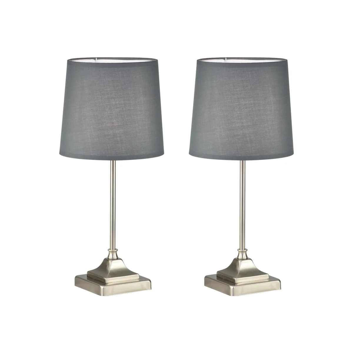 Set Of 2 Aldersley Table Lamp With Shades - Brushed Nickel Plate And Grey Cotton – image 1