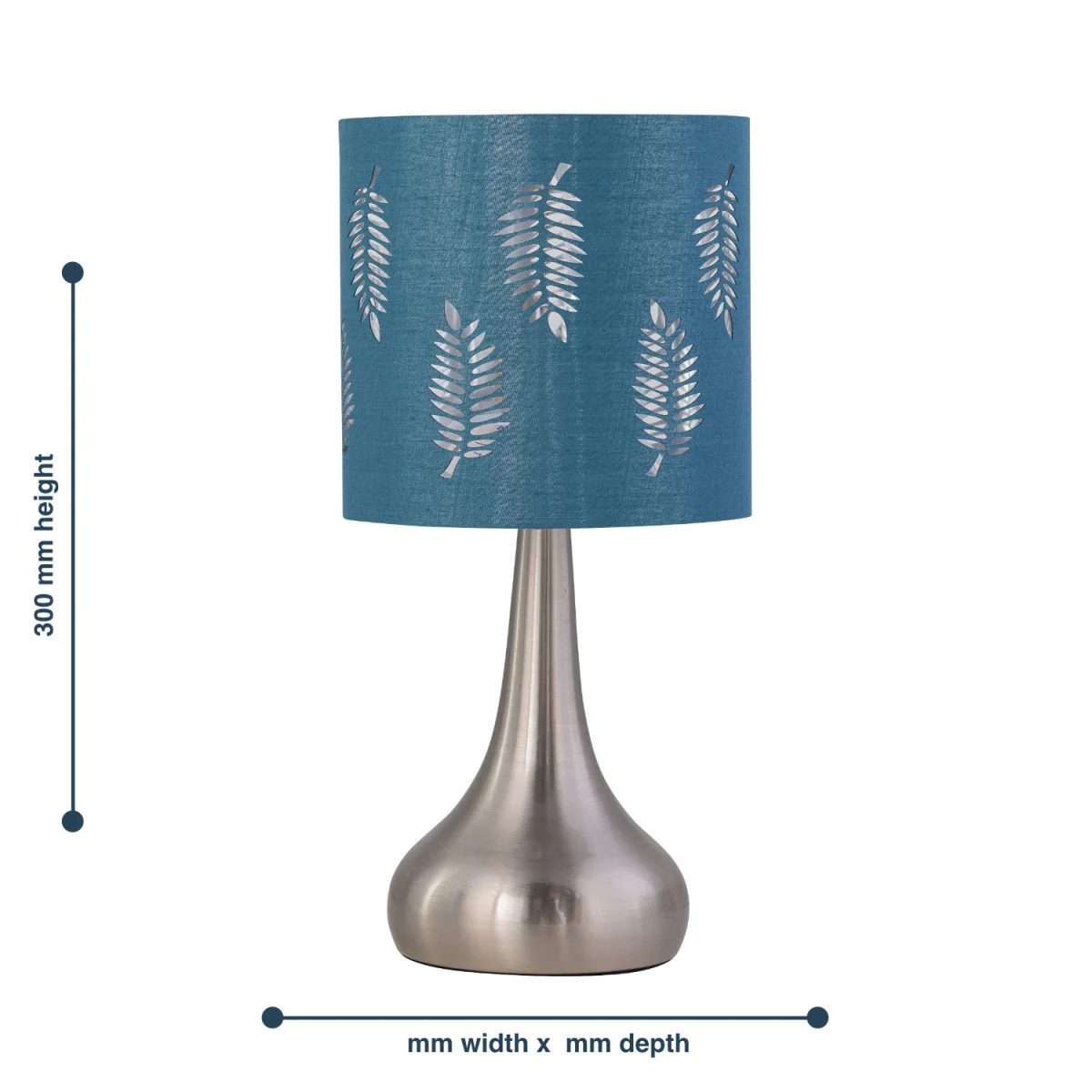 Romana Brushed Chrome Touch Operated Table Lamp With Teal Fern Shade - Satin Nickel & Teal – image 6