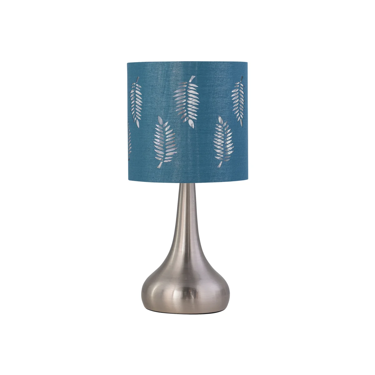 Romana Brushed Chrome Touch Operated Table Lamp With Teal Fern Shade - Satin Nickel & Teal – image 1