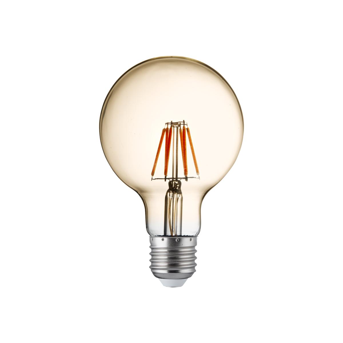 Pack Of 5 Dimmable LED E27 Filament Globe Lamp - Amber Glass - Amber