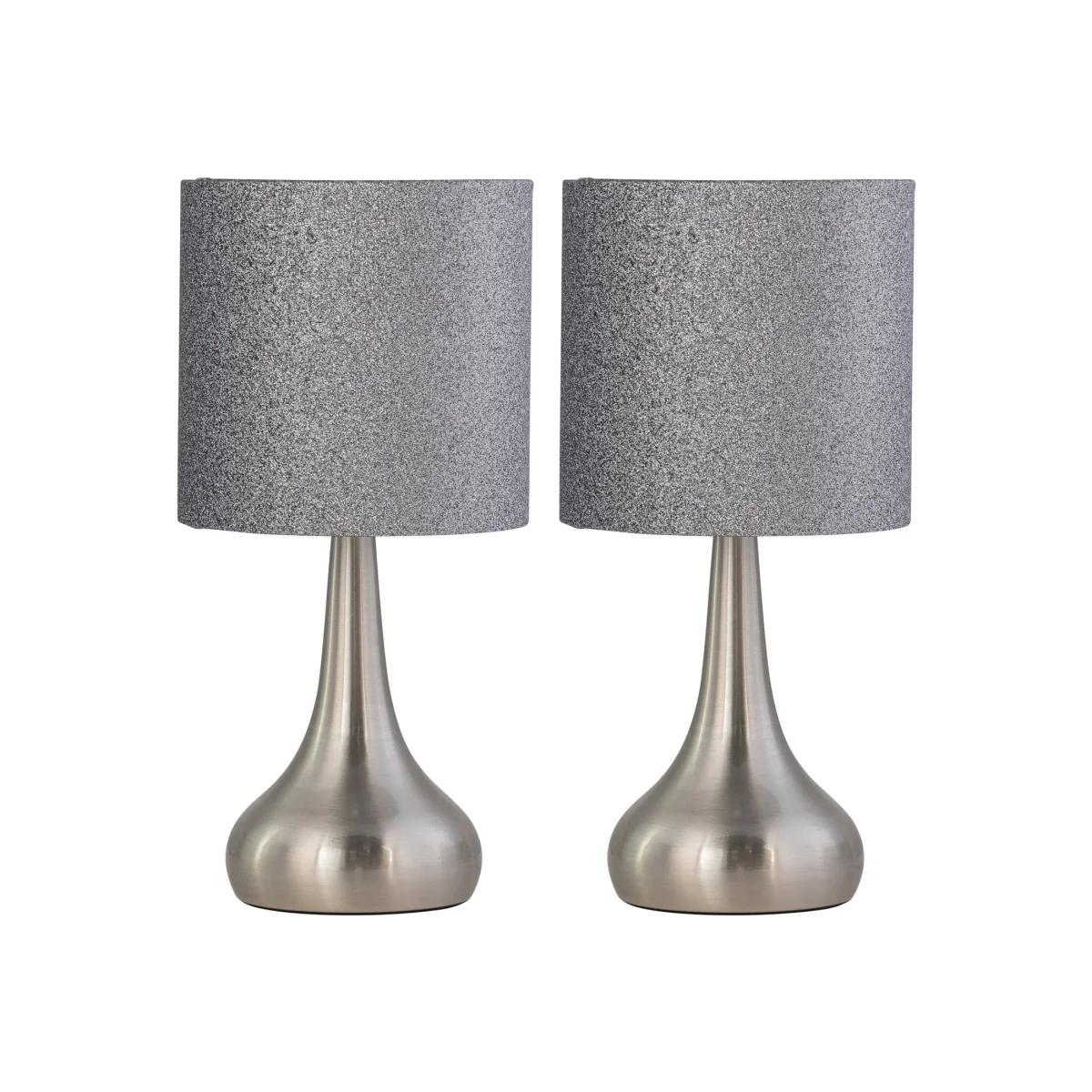 Set Of 2 Romana Brushed Chrome Touch Table With Glitter Shades - Satin Nickel & Silver – image 1