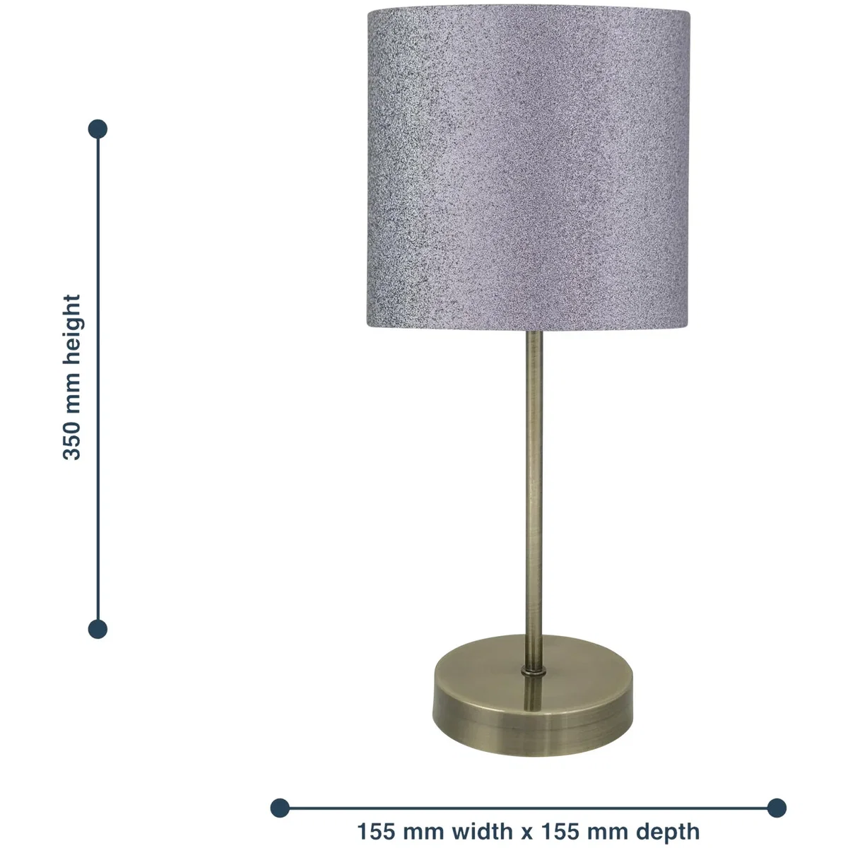 Antique Brass Stick Table Lamp With Grey Glitter Shade - Silver Grey Glitter – image 6