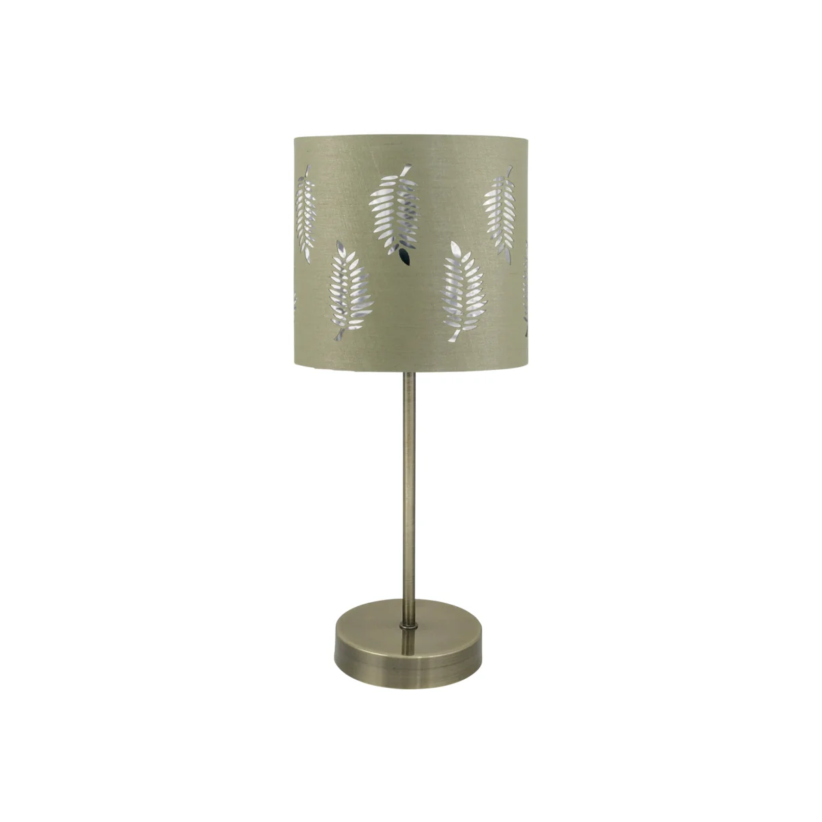 Antique Brass Stick Table Lamp With Sage Green Fern Shade - Antique Brass & Sage Green – image 1