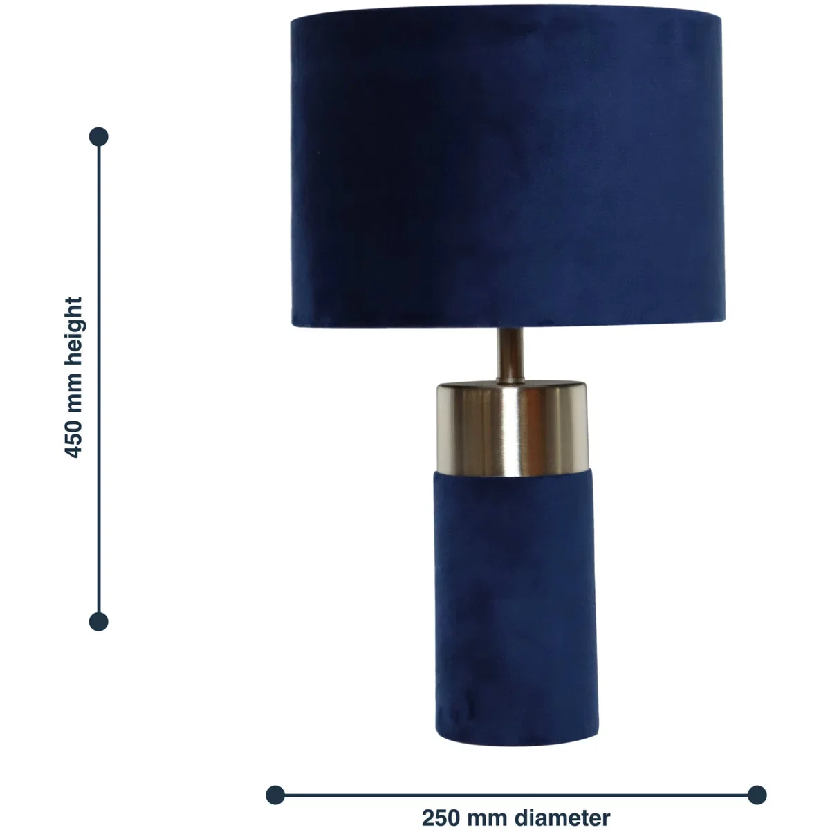 Navy Blue Velvet With Satin Chrome Detail Table Lamp - Blue – image 5
