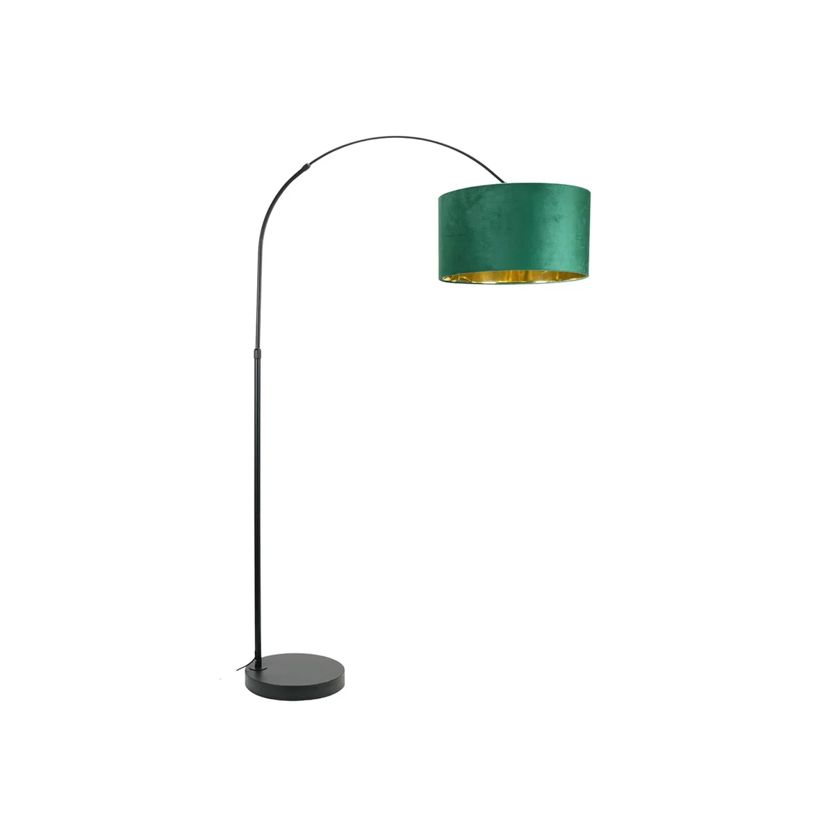 Louis Black Arched Floor Lamp with Velvet Drum Metallic Gold Inner Shade - Green