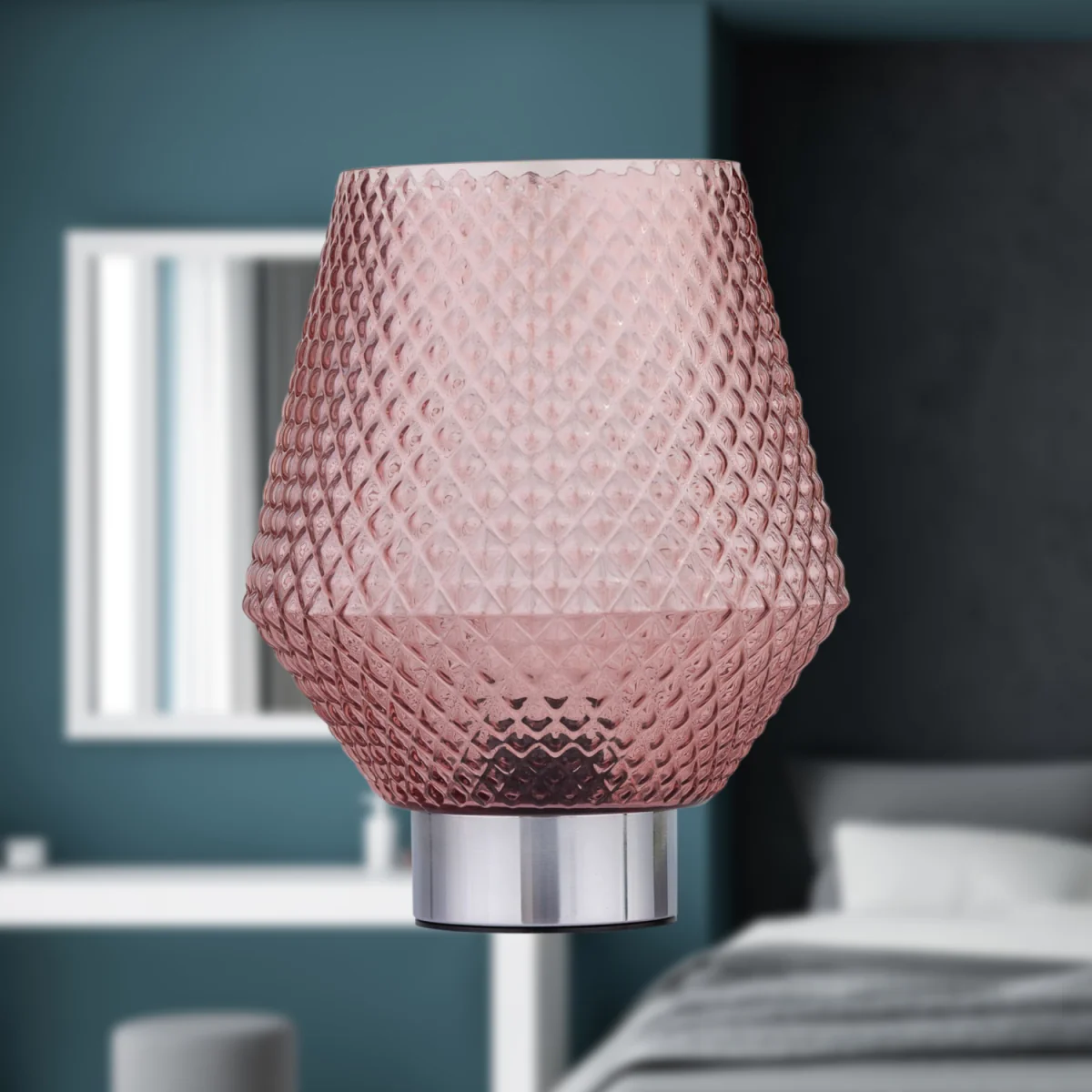 Set Of 2 Porter Table Lamps - Chromed Plastic And Crystal Effect Pink Glass – image 7