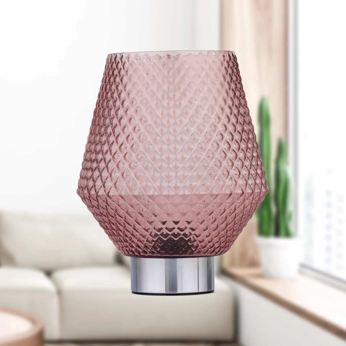 Set Of 2 Porter Table Lamps - Chromed Plastic And Crystal Effect Pink Glass – image 8