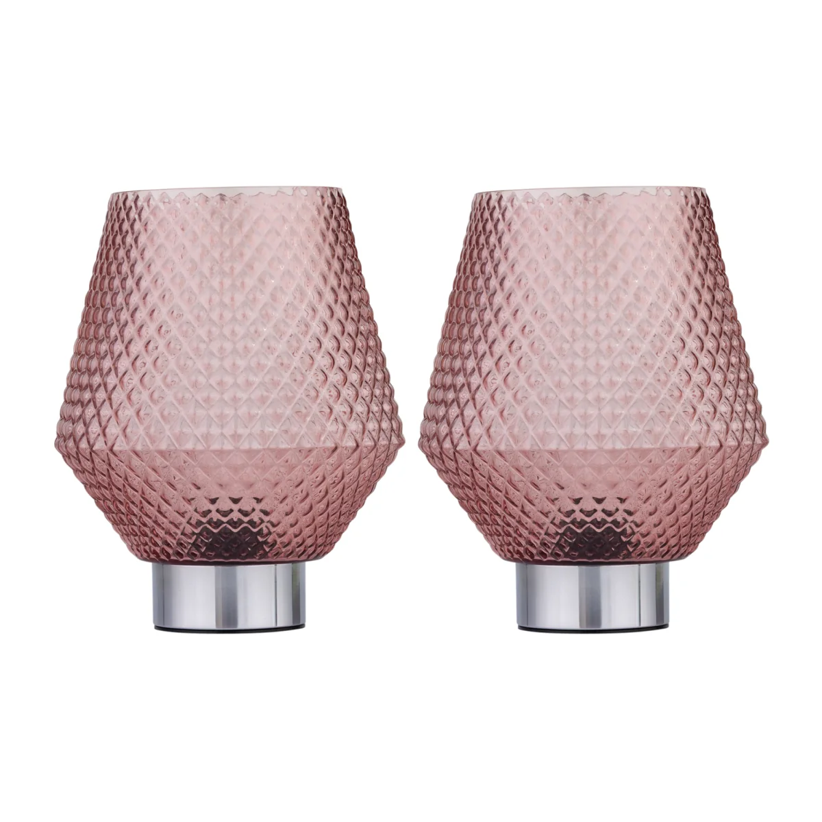 Set Of 2 Porter Table Lamps - Chromed Plastic And Crystal Effect Pink Glass – image 1