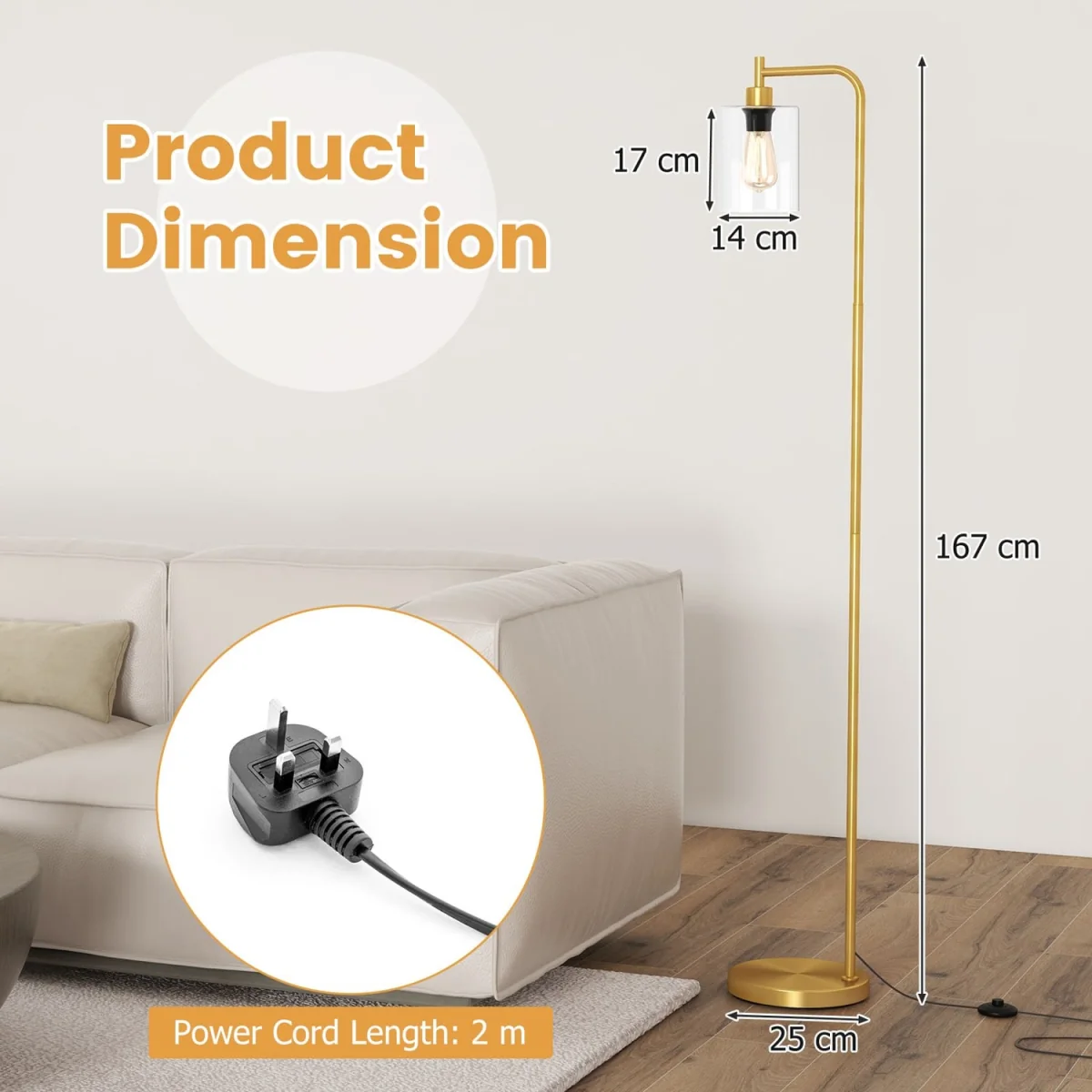 Glass Shade Industrial Floor Lamp – image 8